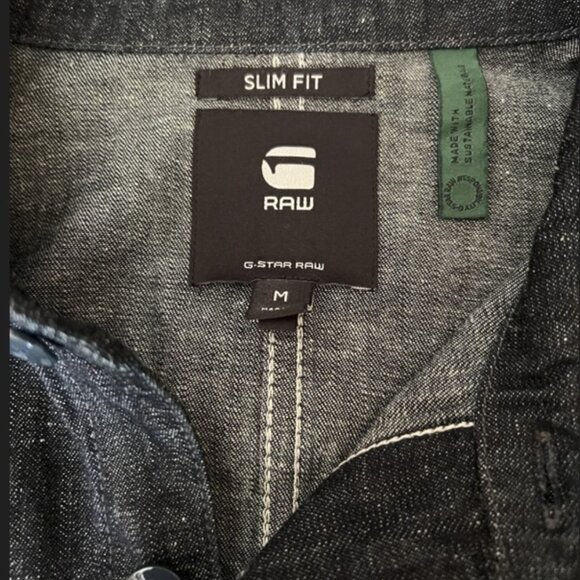 G-Star men's shirt M dark blue denim L/S slim fit zip pocket New without Tag - Picture 5 of 13